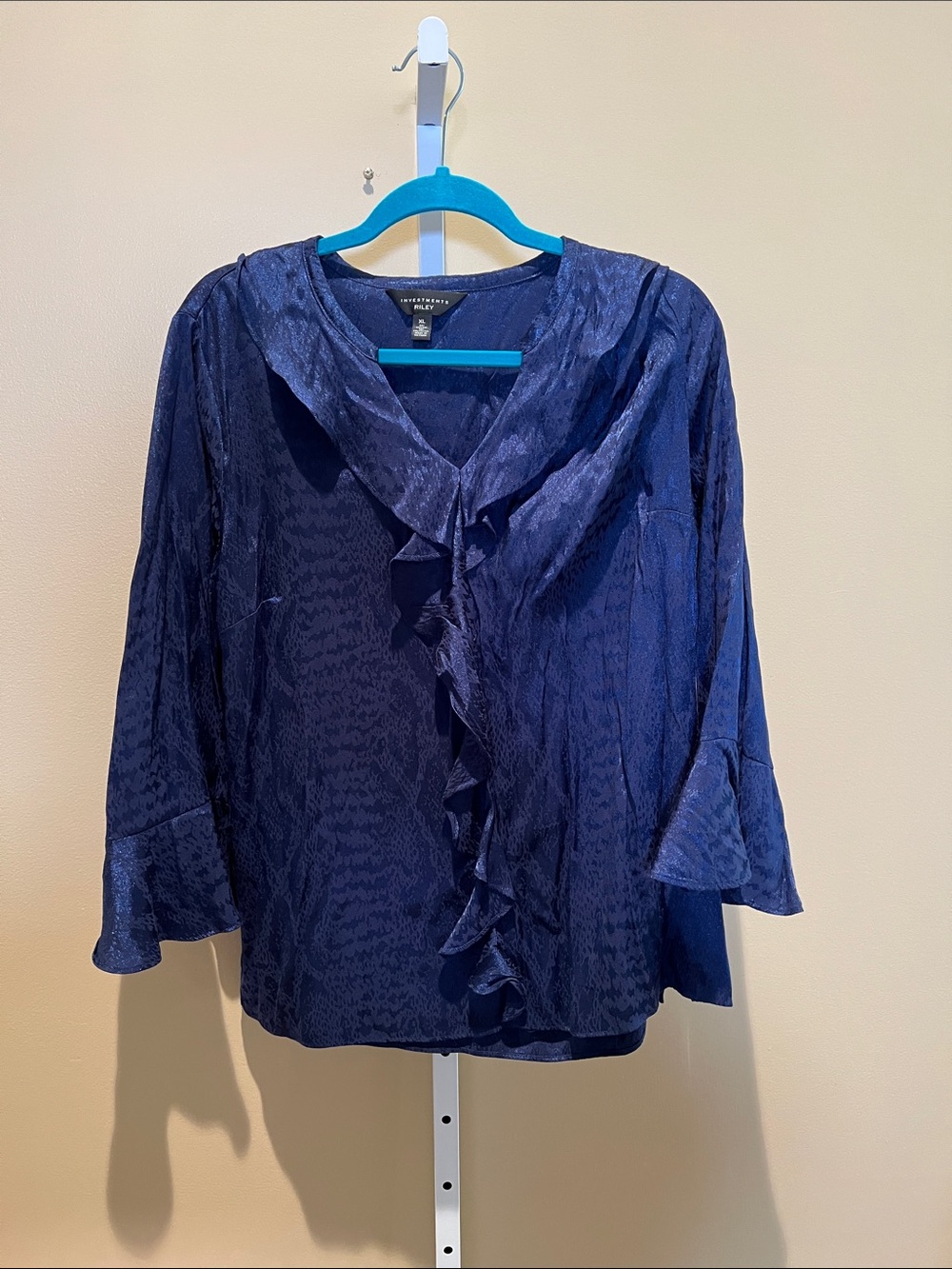Investments Navy Ruffle-Front Blouse